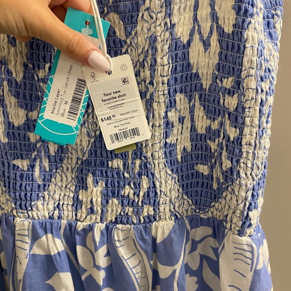 Marine Layer Smocked Top Gauze Dress Blue - Picture 2 of 3